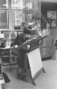 John Romita, Jr. hard at work in the so-called Black & White Department, c. 1980