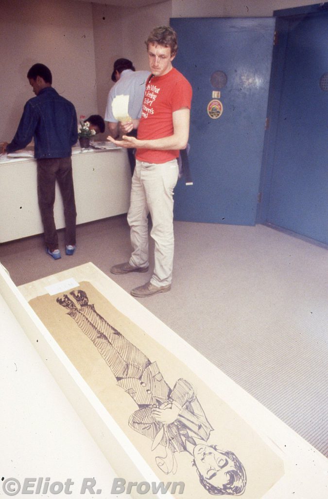 Day 1– 10th Floor Reception. Sign in, please! If delivering lunch, pay your respects to late Editor, Ralph Macchio (–we hardly knew ye…). Office mega-talent Marie Severin decorated a “planter to be” with a “Ralph-to-be-planted” sketch of the much loved, much teased Ralph lying in state!