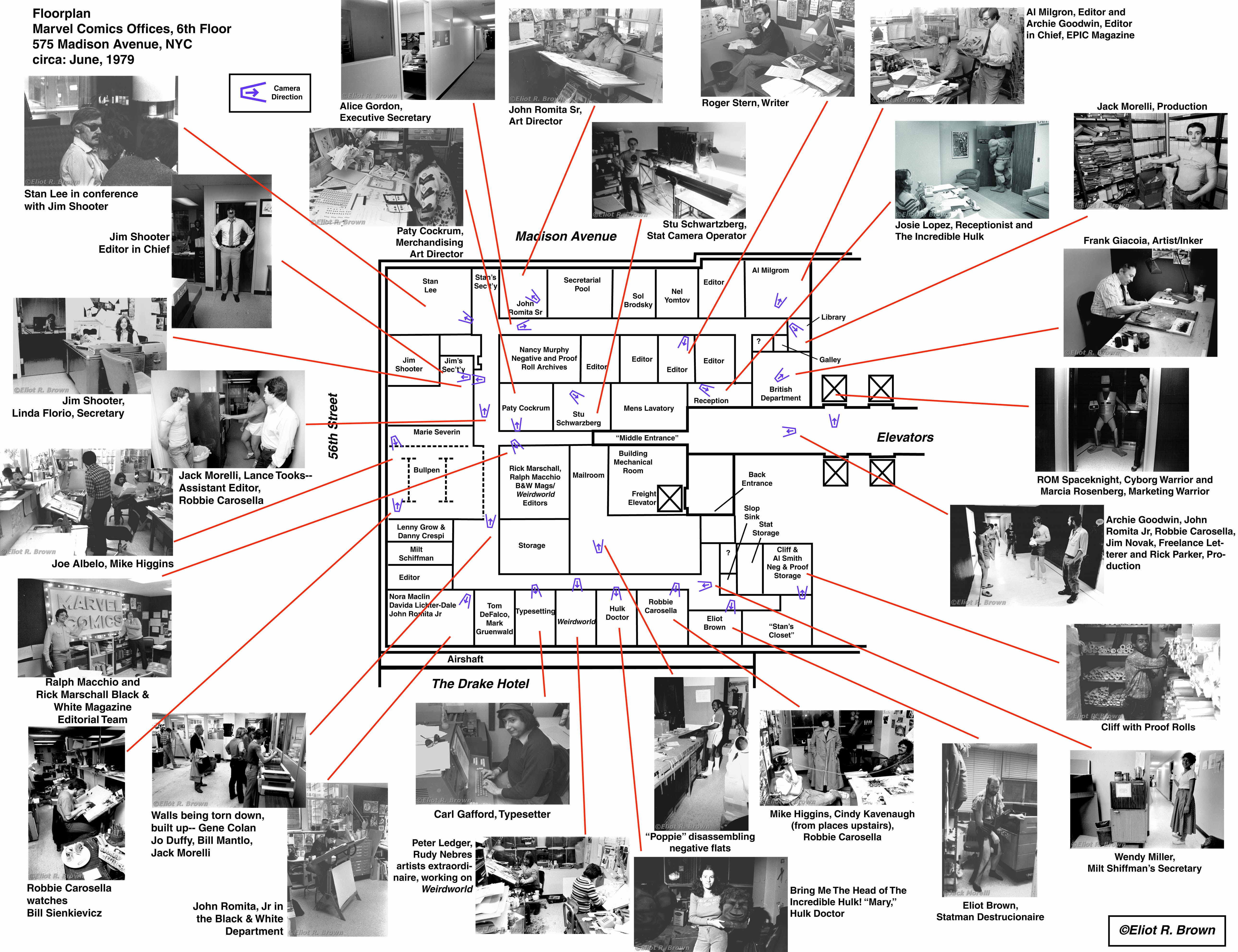 Marvel offices floorplan with pictures, 1979