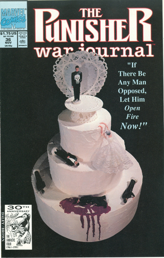 Punisher War Journal 36 cover© Marvel Entertainment LLC The Punisher War Journal 36! Some of the best cover copy ever written! No; I did not write it—just not sure if it was by Don, or his whipper-snapper Assistant Editor, Kevin Kobasic or Buzz Dixon, hard-boiled Writer Extraordinaire!